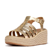 PLATFFORMS ESPADRILLE METALLIC-LEATHER FISHERMAN WEDGE SANDALS