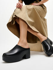 PLATFFORMS LEATHER HEELED MULES - ALL BLACK (E4A-090)