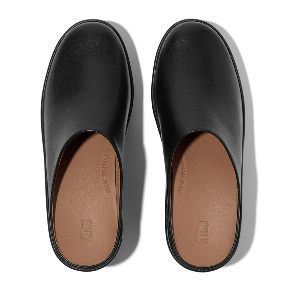 PLATFFORMS LEATHER HEELED MULES - ALL BLACK (E4A-090)