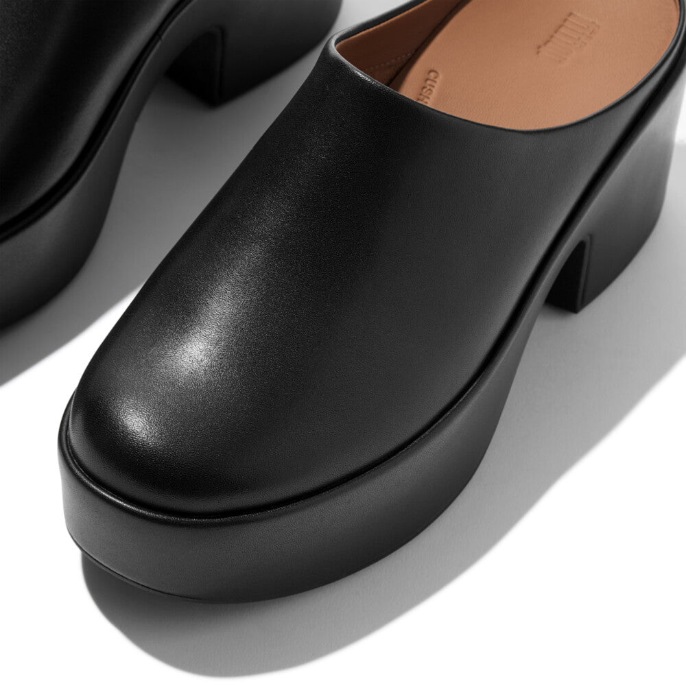 PLATFFORMS LEATHER HEELED MULES - ALL BLACK (E4A-090)
