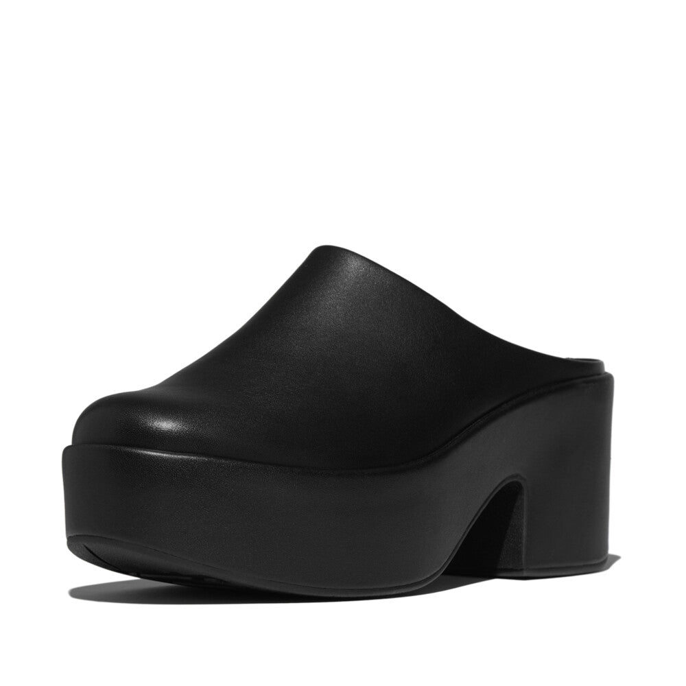 PLATFFORMS LEATHER HEELED MULES - ALL BLACK (E4A-090)