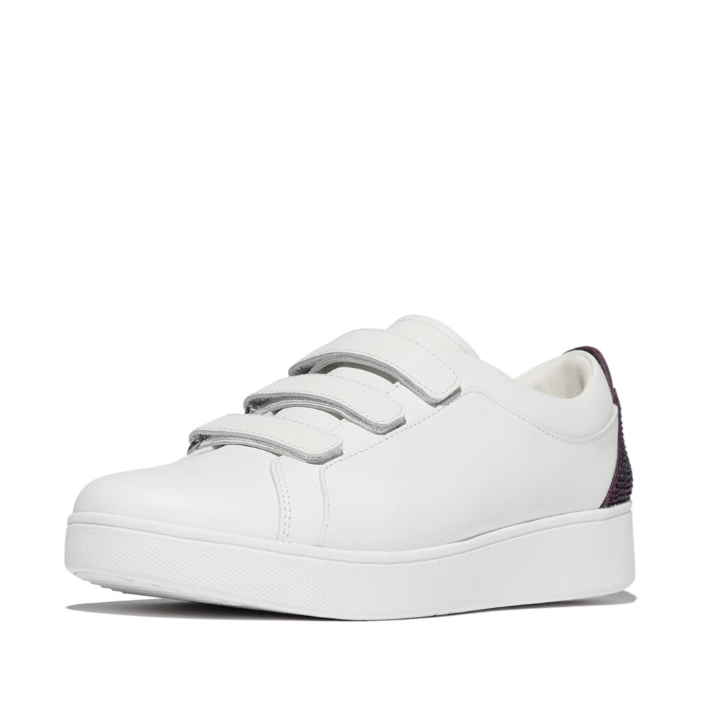 RALLY CRYSTAL-BACKTAB LEATHER STRAP TRAINERS - URBAN WHITE/PLUMBERRY (E5A-D30)