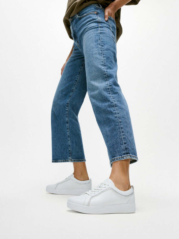 RALLY CRYSTAL-TRIM LEATHER TRAINERS - URBAN WHITE (E4H-194)