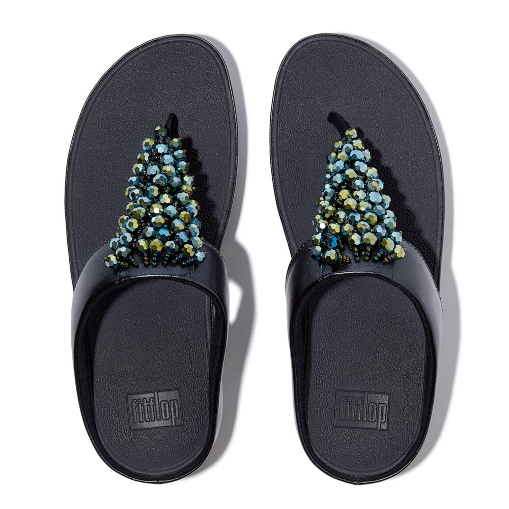 RUMBA METALLIC BEADED TOE-POST SANDALS - METALLIC MIDNIGHT NAVY (E4W-B84)