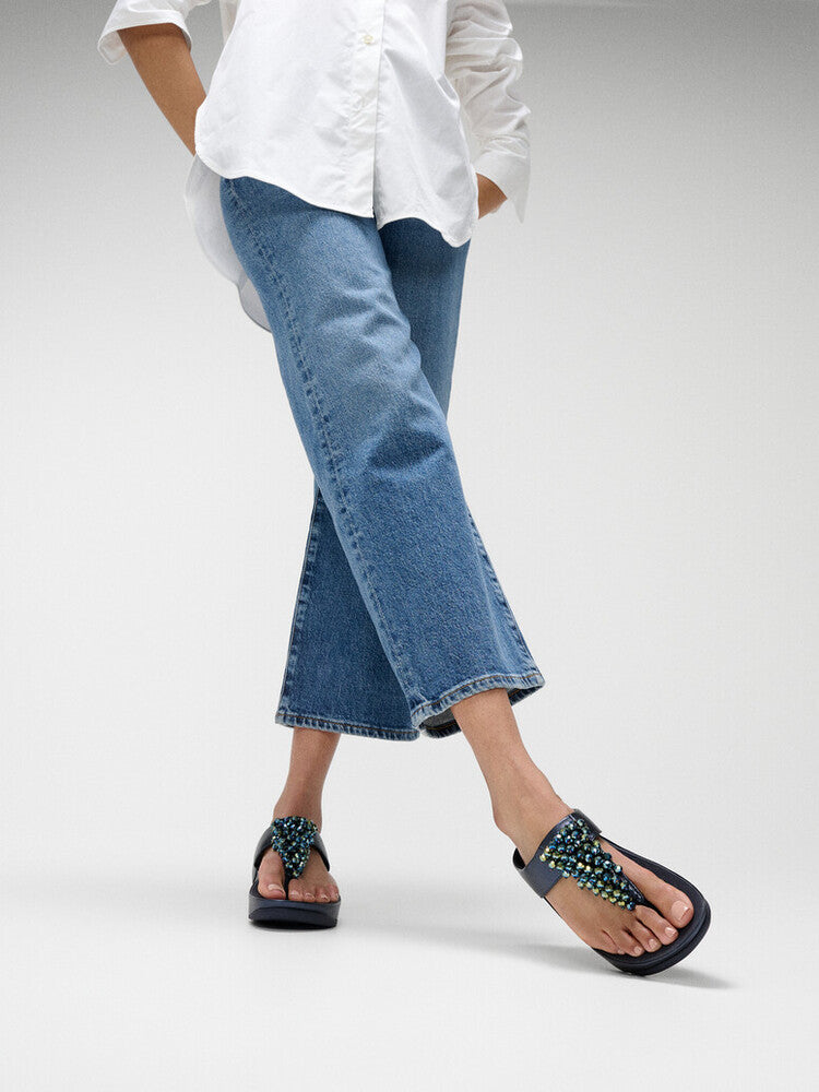 RUMBA METALLIC BEADED TOE-POST SANDALS - METALLIC MIDNIGHT NAVY (E4W-B84)