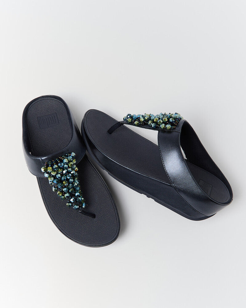 RUMBA METALLIC BEADED TOE-POST SANDALS - METALLIC MIDNIGHT NAVY (E4W-B84)