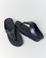RUMBA METALLIC BEADED TOE-POST SANDALS - METALLIC MIDNIGHT NAVY (E4W-B84)