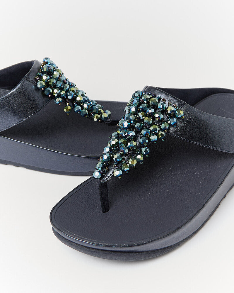 RUMBA METALLIC BEADED TOE-POST SANDALS - METALLIC MIDNIGHT NAVY (E4W-B84)
