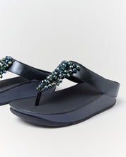 RUMBA METALLIC BEADED TOE-POST SANDALS - METALLIC MIDNIGHT NAVY (E4W-B84)