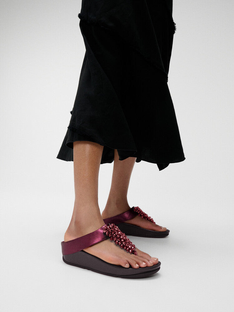 RUMBA METALLIC BEADED TOE-POST SANDALS - METALLIC RUBY (E4W-D01)