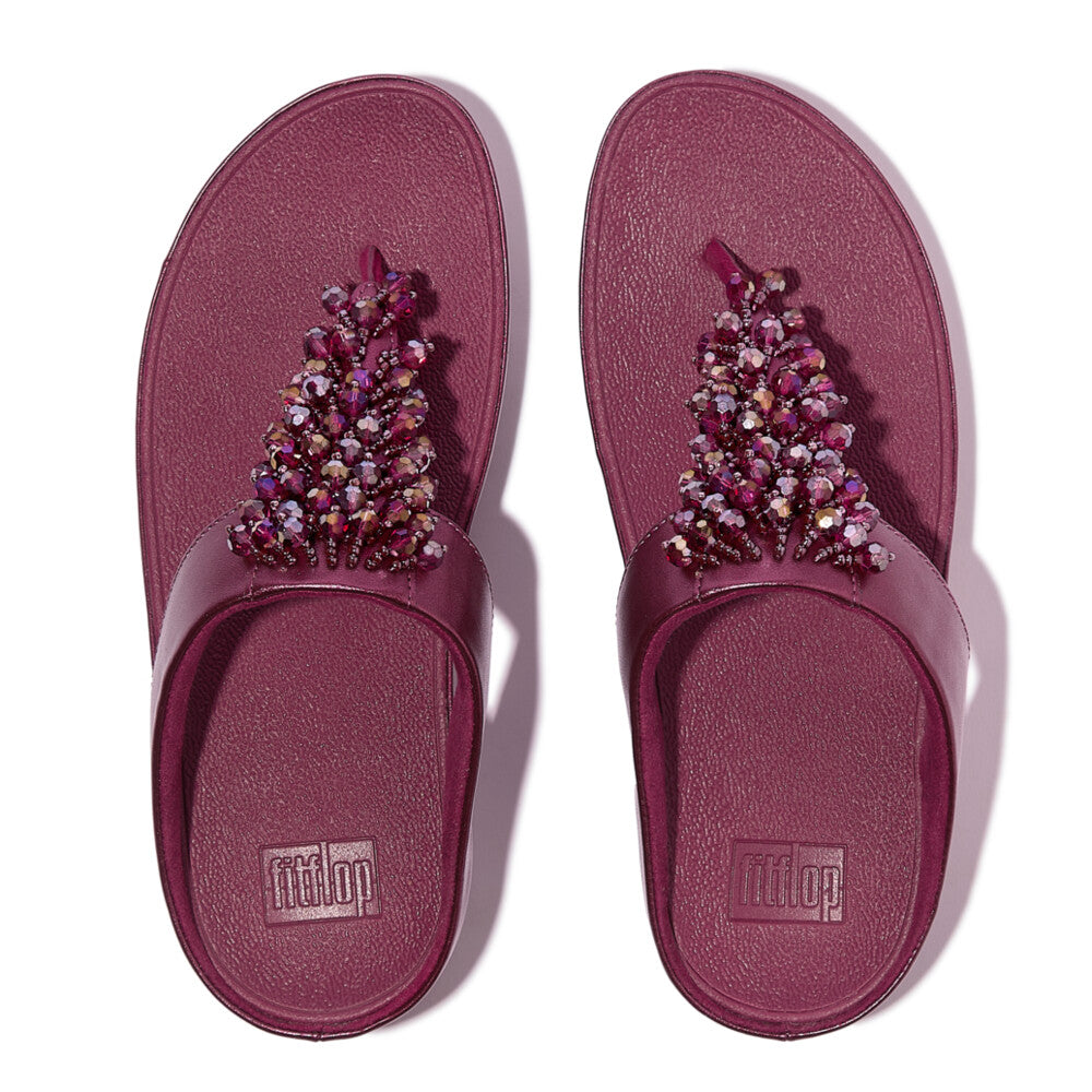 RUMBA METALLIC BEADED TOE-POST SANDALS - METALLIC RUBY (E4W-D01)
