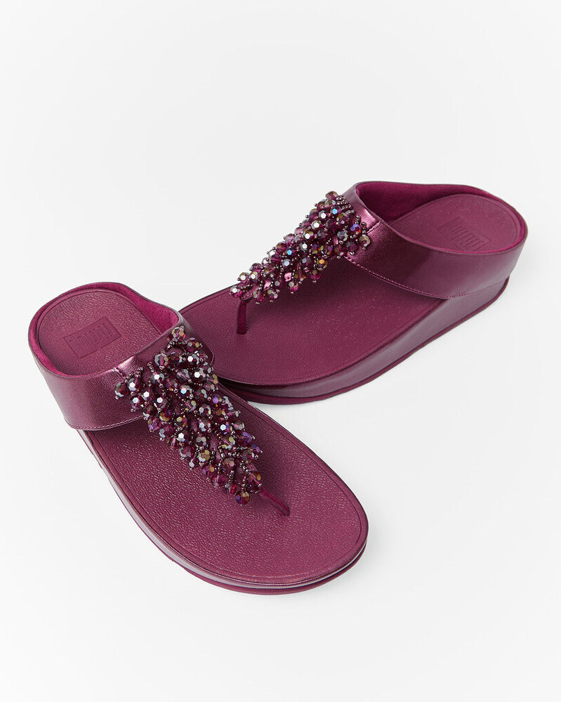 RUMBA METALLIC BEADED TOE-POST SANDALS - METALLIC RUBY (E4W-D01)