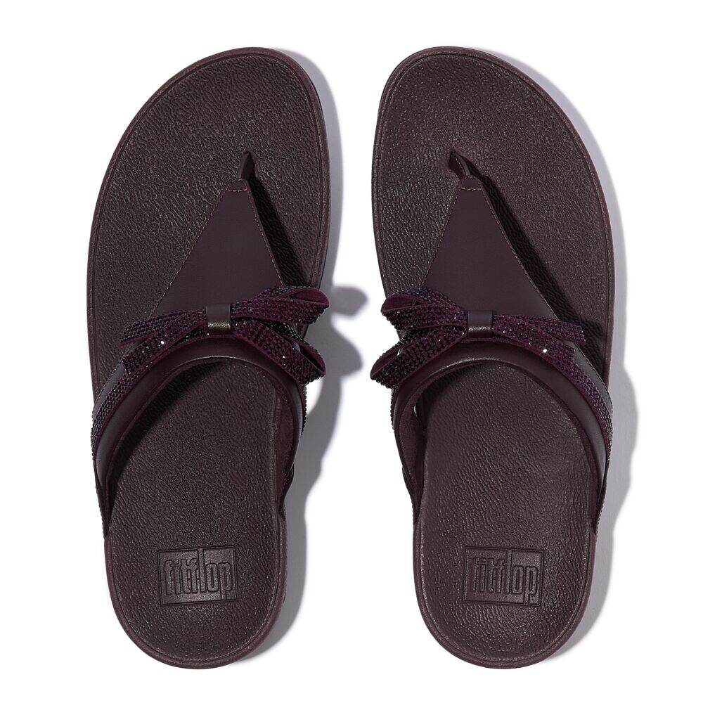 LULU GLITZ-BOW LEATHER TOE-POST SANDALS