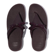 LULU GLITZ-BOW LEATHER TOE-POST SANDALS