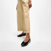 DELICATO BOW TEXTURED PATENT-LEATHER BALLET FLATS