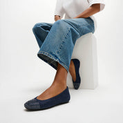 DELICATO CRYSTAL CAP-TOE DENIM BALLET FLATS
