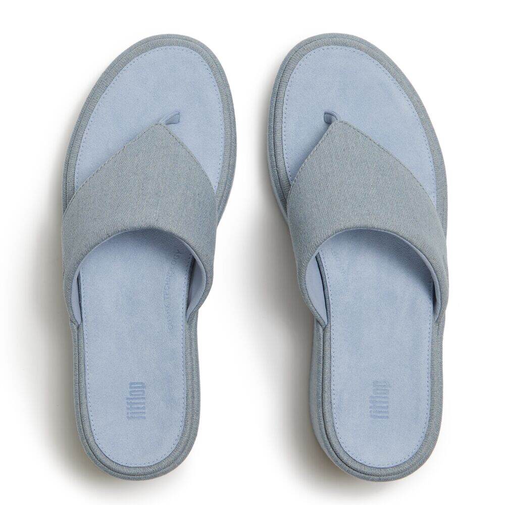 PLATFFORMS DENIM WEDGE TOE-POST SANDALS