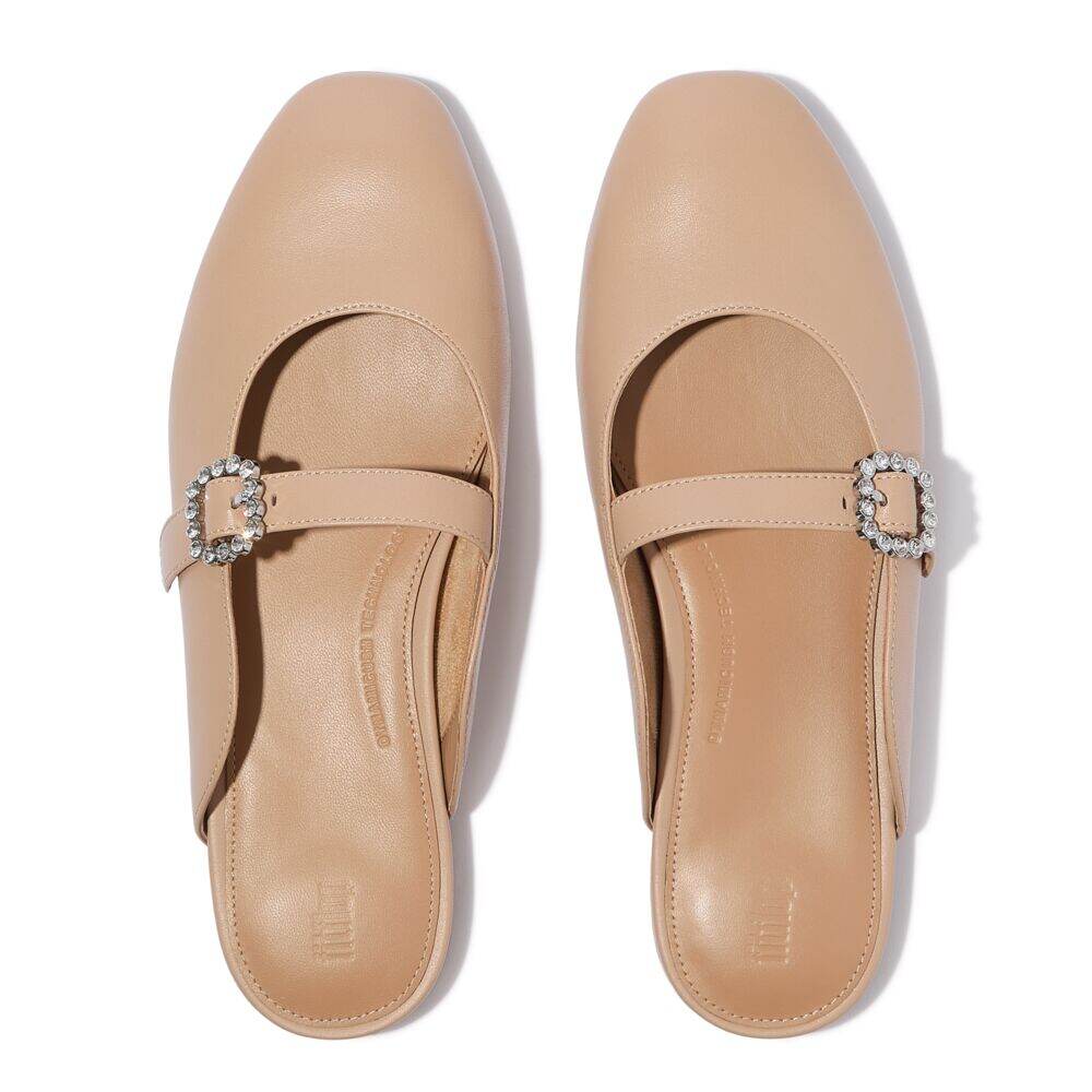 DELICATO CRYSTAL-BUCKLE LEATHER MARY-JANE MULES