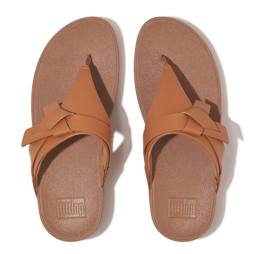 LULU FOLDED-KNOT LEATHER TOE-POST SANDALS
