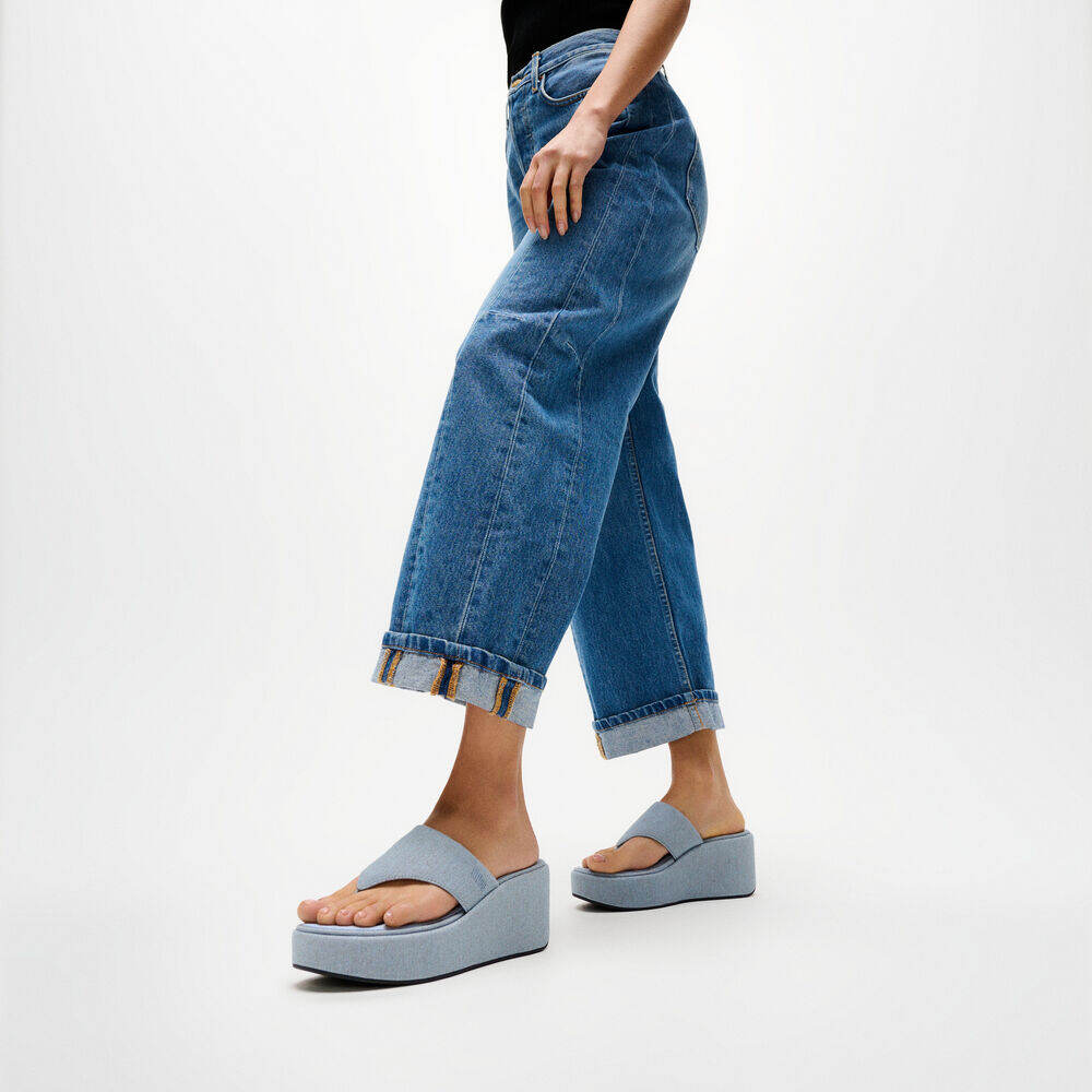 PLATFFORMS DENIM WEDGE TOE-POST SANDALS
