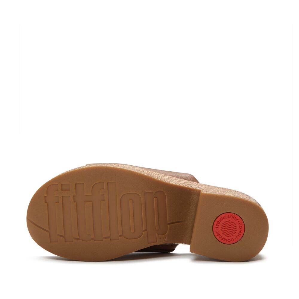 PLATFFORMS GRAPHIC-WEAVE LEATHER HEELED SLIDES