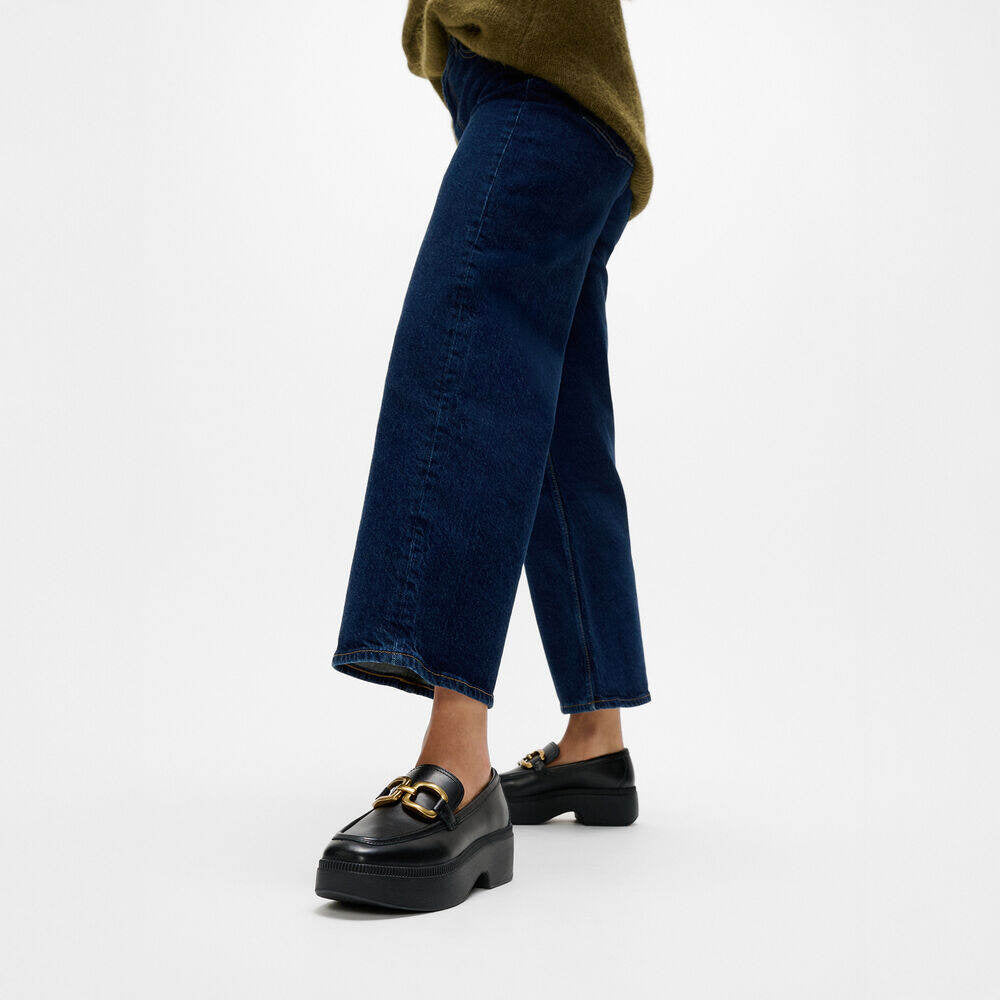 F-LUMA SQUARE-CHAIN LEATHER DEMI-WEDGE LOAFERS