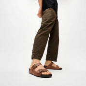 GOGH MOC MENS BUCKLE EMBOSSED-LEATHER SLIDES