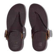 LULU CRYSTAL-BUCKLE LEATHER TOE-POST SANDALS