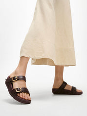 LULU ADJUSTABLE-BUCKLE LEATHER SLIDES