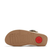 LULU CRYSTAL-BUCKLE LEATHER TOE-POST SANDALS