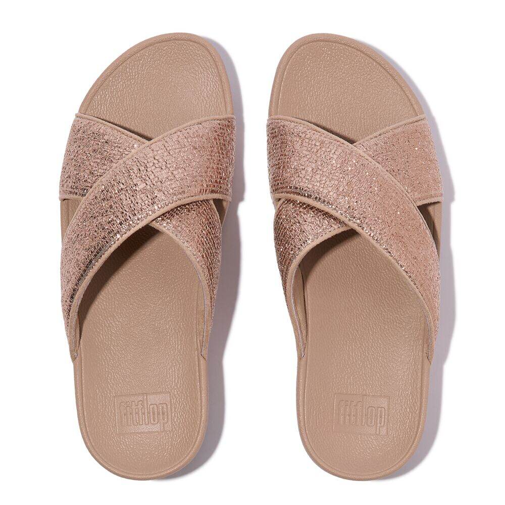 LULU CRINKLED-SHIMMER CROSS SLIDES