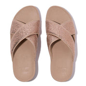 LULU CRINKLED-SHIMMER CROSS SLIDES