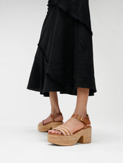 PLATFFORMS V-WEAVE/CORK HEELED ANKLE-STRAP SANDALS