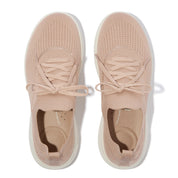 SUPER-Q CRYSTAL-TRIM KNIT SLIP-ON LACED TRAINERS - BEIGE BUFF