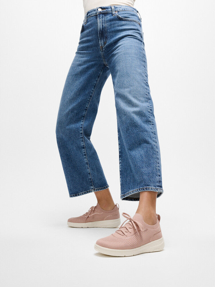 SUPER-Q CRYSTAL-TRIM KNIT SLIP-ON LACED TRAINERS - BEIGE BUFF