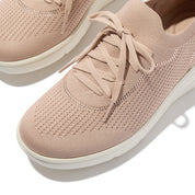 SUPER-Q CRYSTAL-TRIM KNIT SLIP-ON LACED TRAINERS - BEIGE BUFF