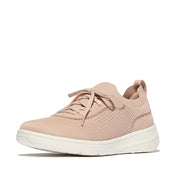 SUPER-Q CRYSTAL-TRIM KNIT SLIP-ON LACED TRAINERS - BEIGE BUFF