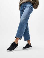 SUPER-Q CRYSTAL-TRIM KNIT SLIP-ON LACED TRAINERS - BLACK