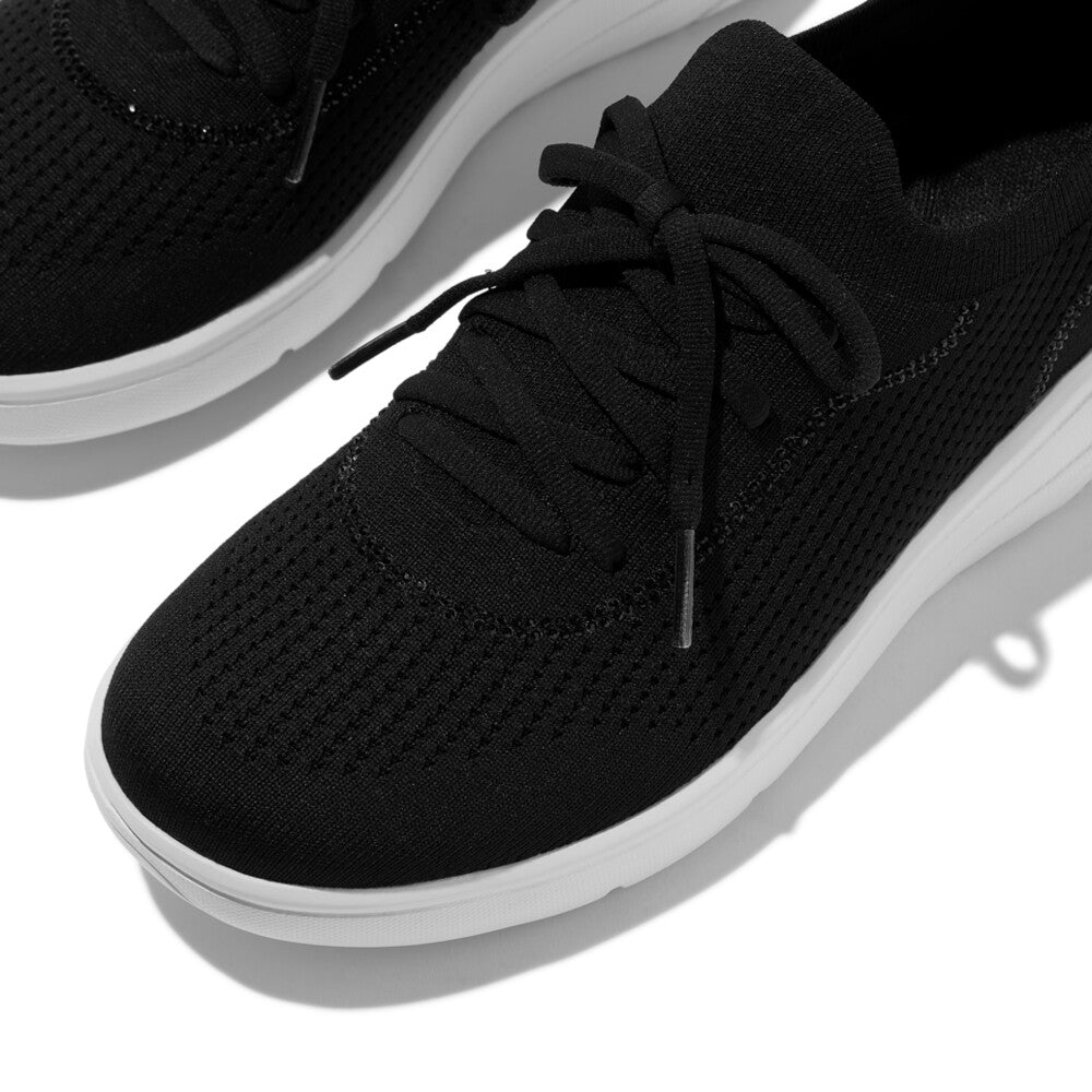 SUPER-Q CRYSTAL-TRIM KNIT SLIP-ON LACED TRAINERS - BLACK