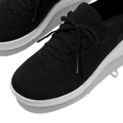 SUPER-Q CRYSTAL-TRIM KNIT SLIP-ON LACED TRAINERS - BLACK