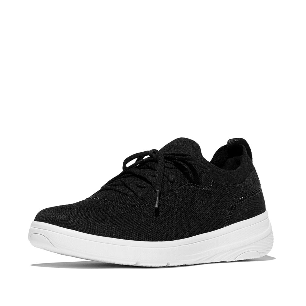 SUPER-Q CRYSTAL-TRIM KNIT SLIP-ON LACED TRAINERS - BLACK