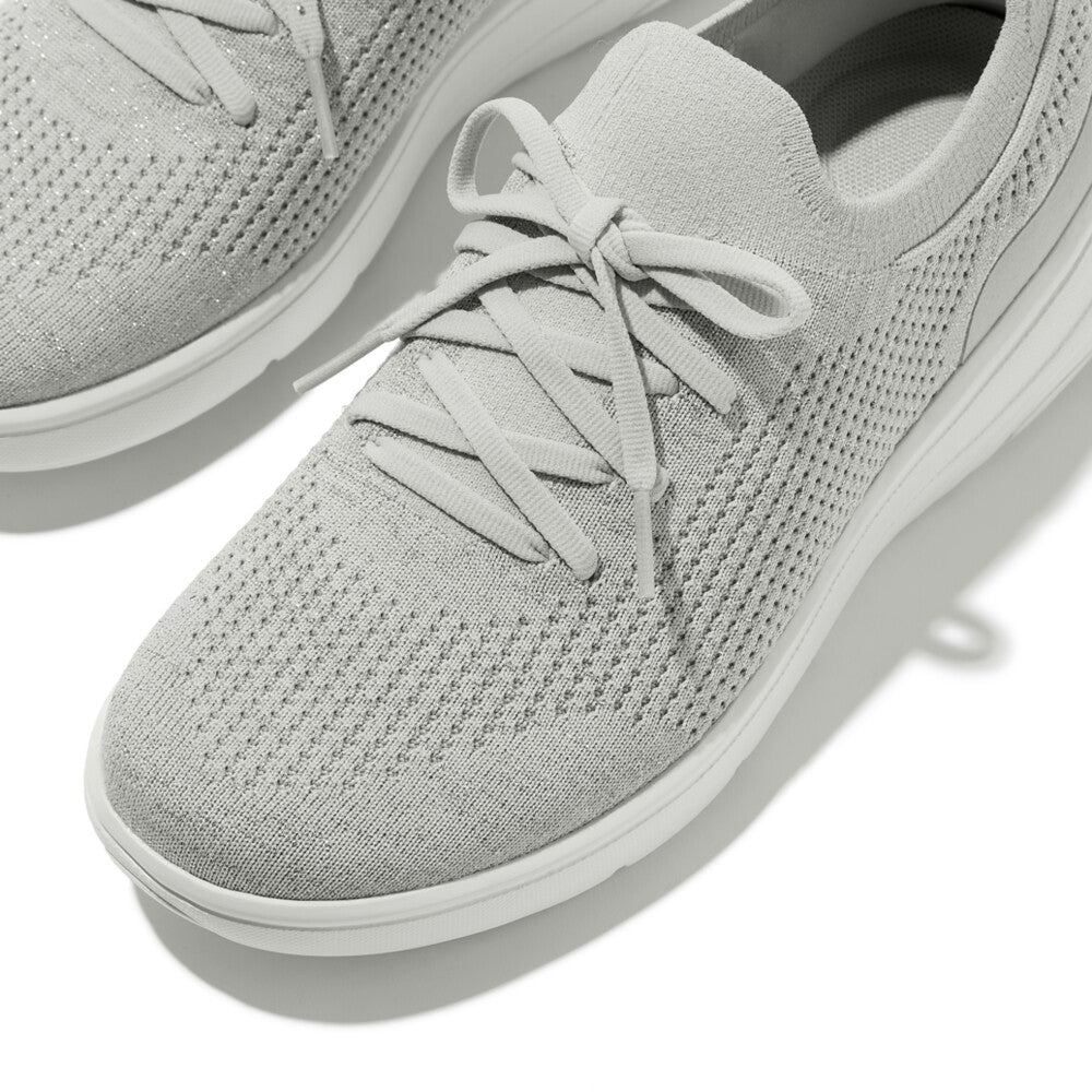SUPER-Q KNIT SLIP-ON LACED TRAINERS - ARCTIC GREY/SILVER