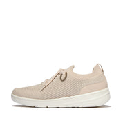 SUPER-Q KNIT SLIP-ON LACED TRAINERS - STONE BEIGE/PLATINO