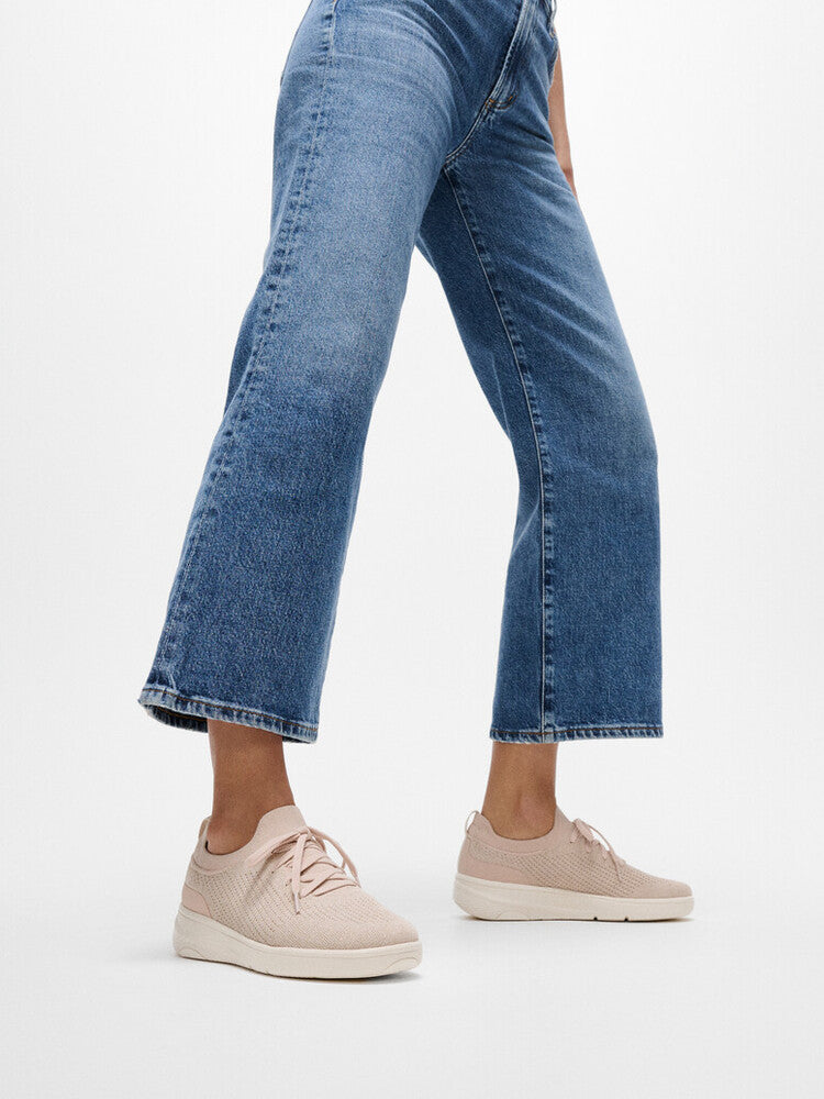 SUPER-Q KNIT SLIP-ON LACED TRAINERS - STONE BEIGE/PLATINO