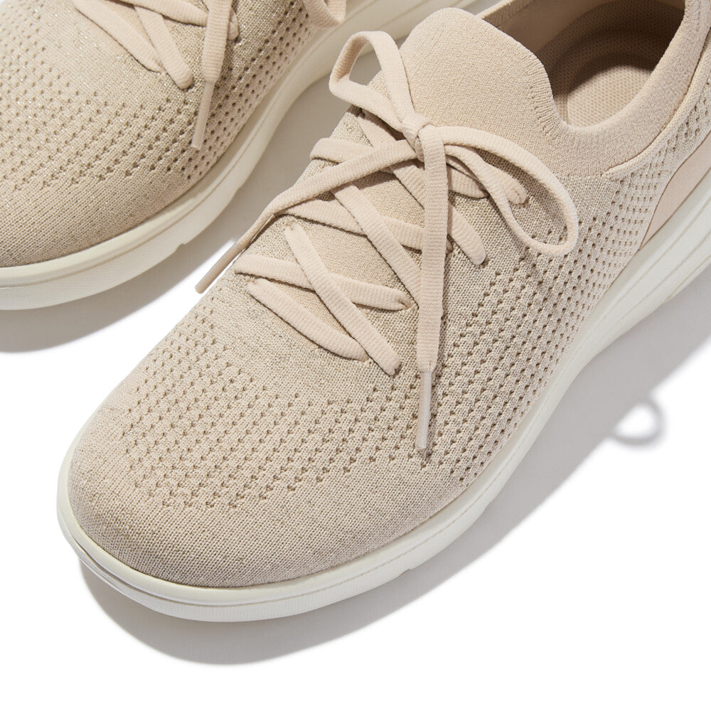 SUPER-Q KNIT SLIP-ON LACED TRAINERS - STONE BEIGE/PLATINO