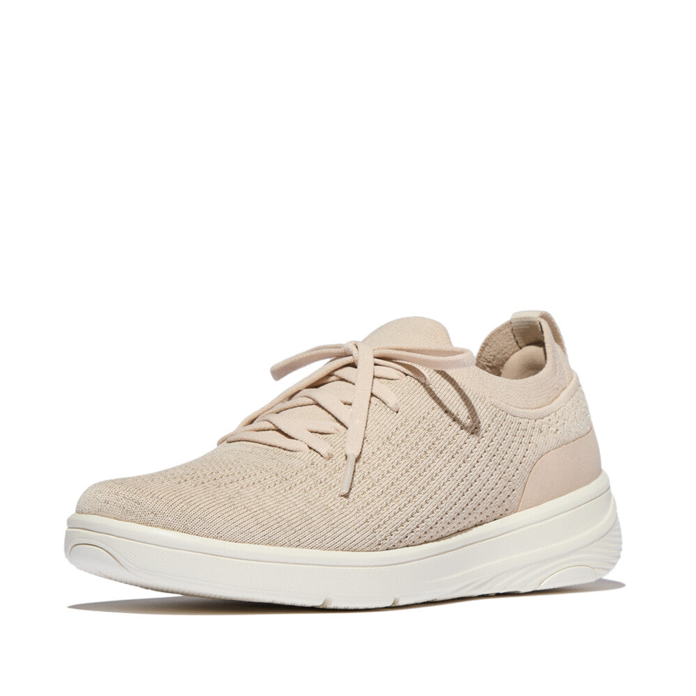 SUPER-Q KNIT SLIP-ON LACED TRAINERS - STONE BEIGE/PLATINO