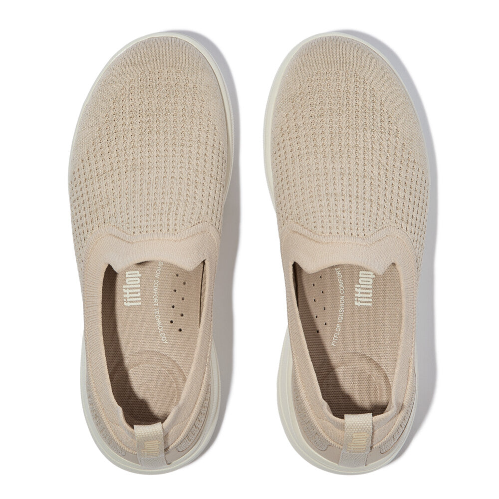 SUPER-Q KNIT SLIP-ONS - STONE BEIGE/PLATINO