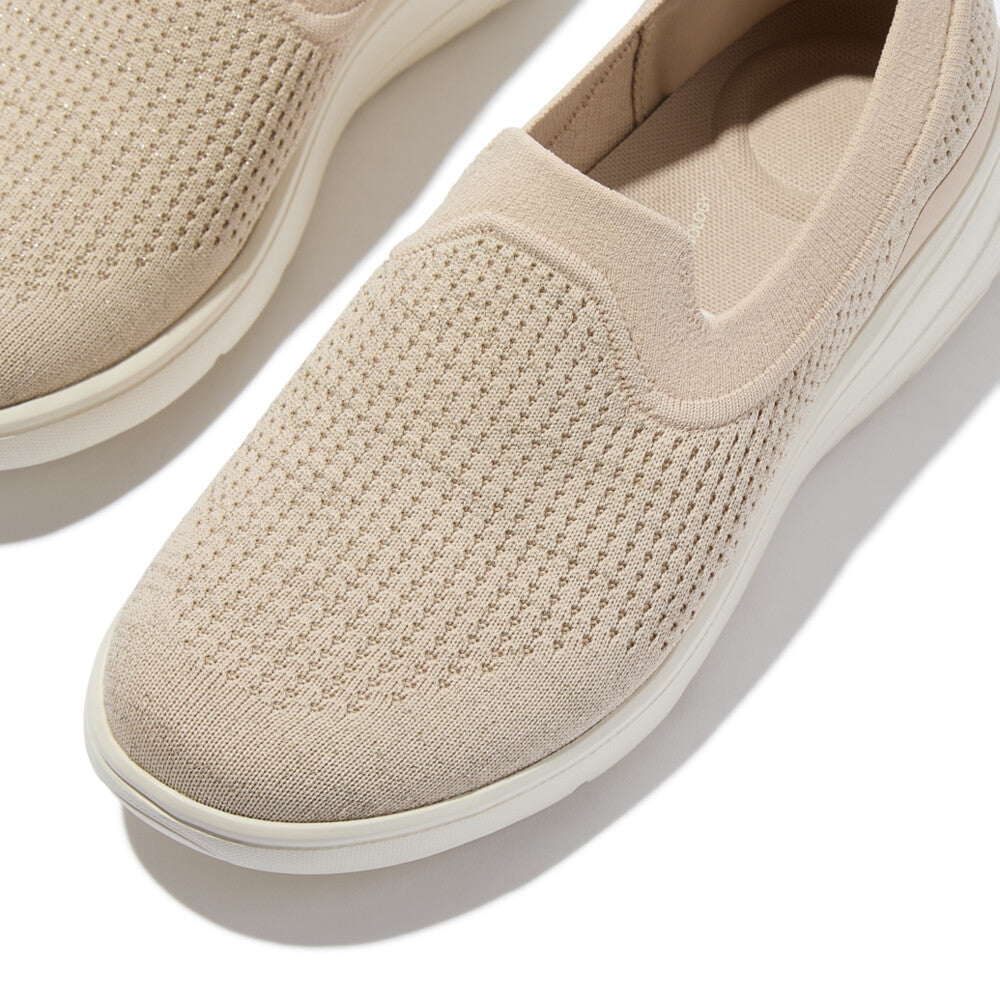 SUPER-Q KNIT SLIP-ONS - STONE BEIGE/PLATINO
