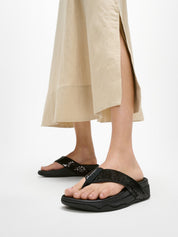 SURFA SEQUIN TOE-POST SANDALS - ALL BLACK (E1M-090)