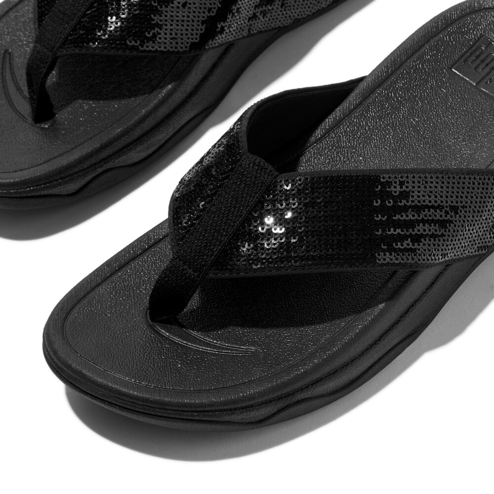 SURFA SEQUIN TOE-POST SANDALS - ALL BLACK (E1M-090)
